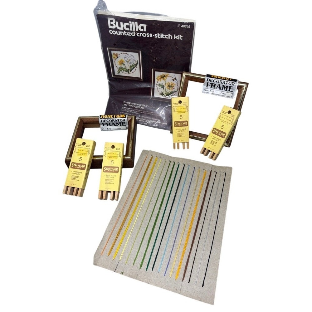 Bucilla Natures Cameos Cross Stitch Kit 48746 with 5x5 Frames &‎ Stretcher Bars